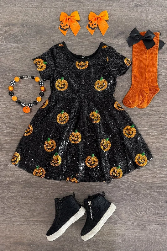 Black Sequin Jack-O'-Lantern Dress