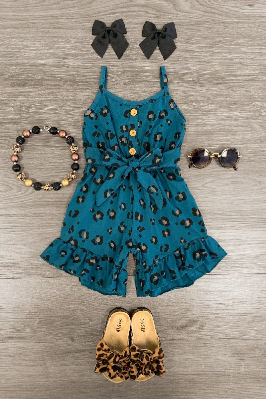 Dark Teal Leopard Tank Romper