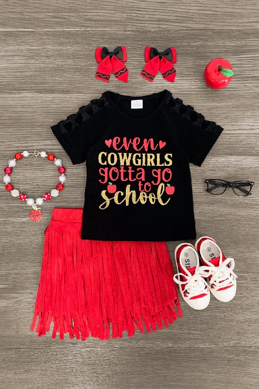 "Even Cowgirls Gotta Go To School" Suede Skirt Set