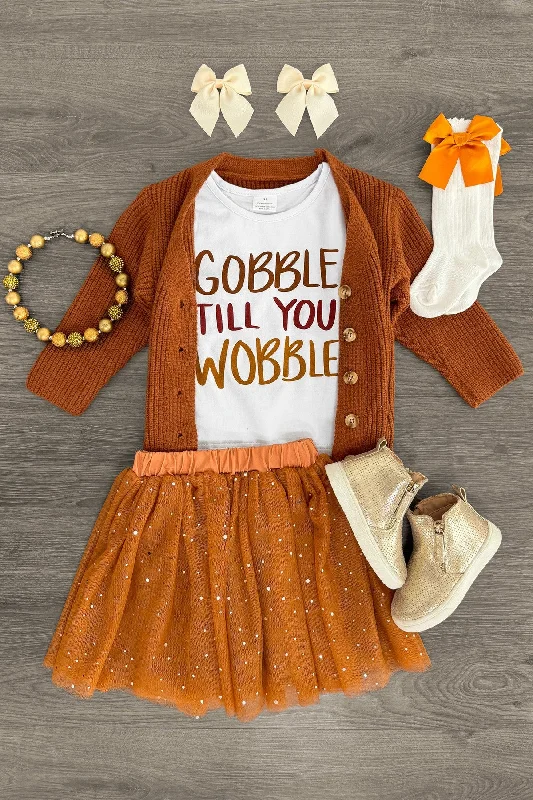 "Gobble Till You Wobble" Cardigan Skirt Set - 3 Piece