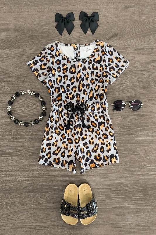 Gray Leopard Romper