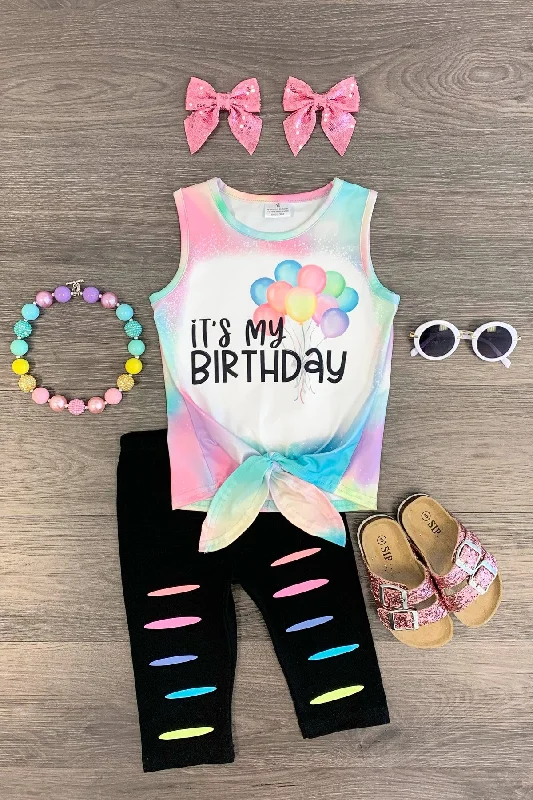 "It's My Birthday" Pastel Rainbow Capri Set