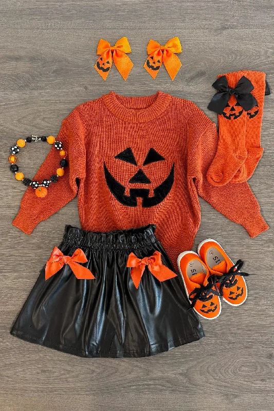 Jack-O'-Lantern Sweater Pleather Skirt Set