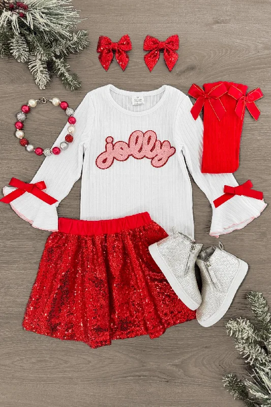 "Jolly" Red Sequin Skirt Set