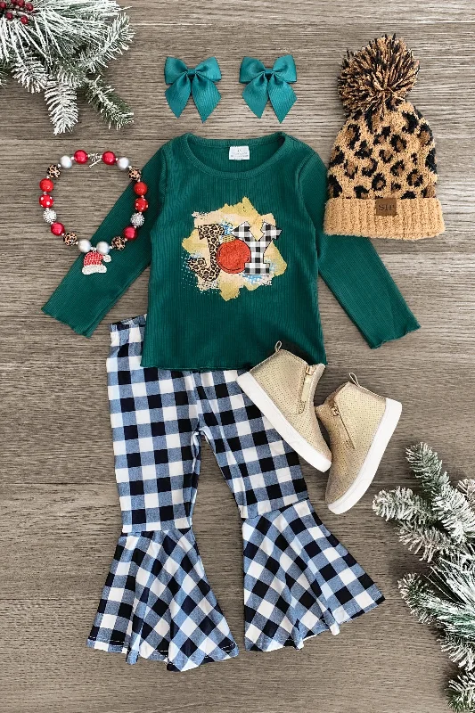 "Joy" Plaid Bell Bottom & Baby Onesie Set