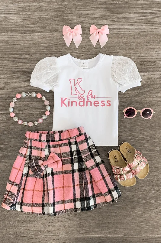 "K Is For Kindness" Pink Flannel Skirt Set