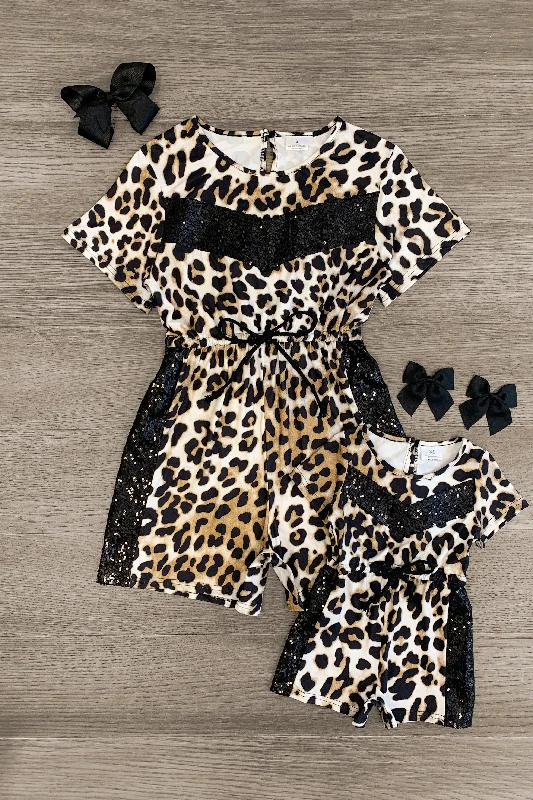 Mom & Me - Black Sequin Cheetah Romper