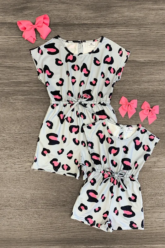 Mom & Me - Gray & Pink Cheetah Romper