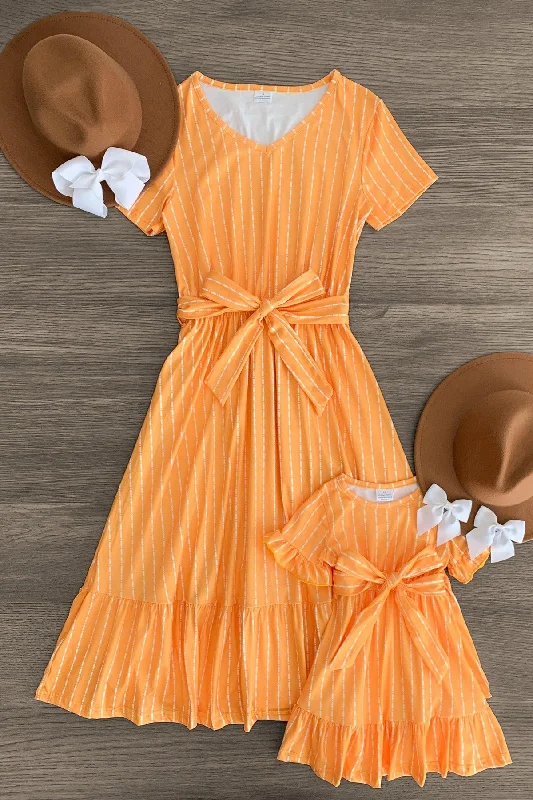 Mom & Me - Mustard Stripe Ruffle Dress