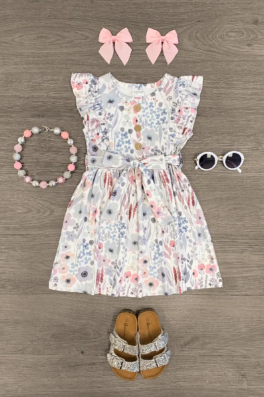 White Pastel Watercolor Floral Dress