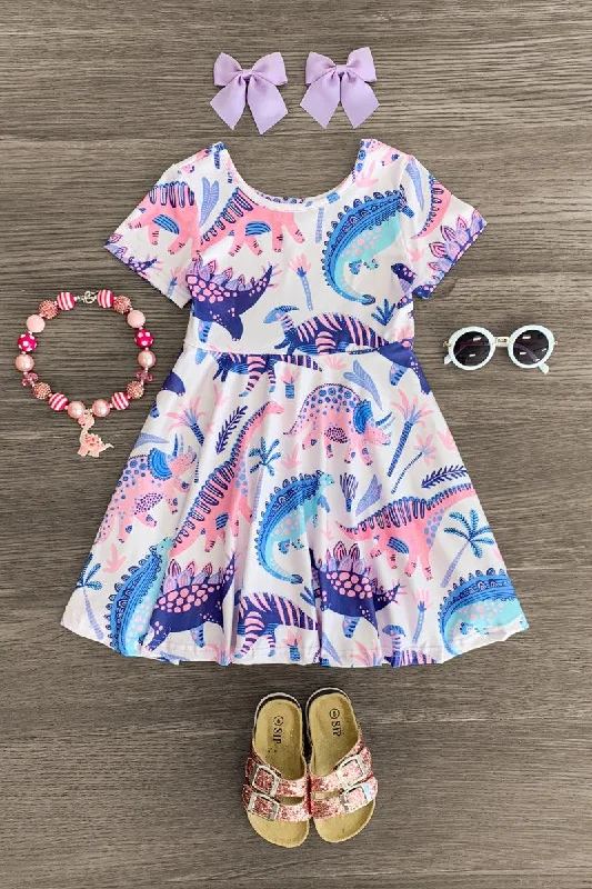 Pink & Purple Tropical Dinosaur Dress