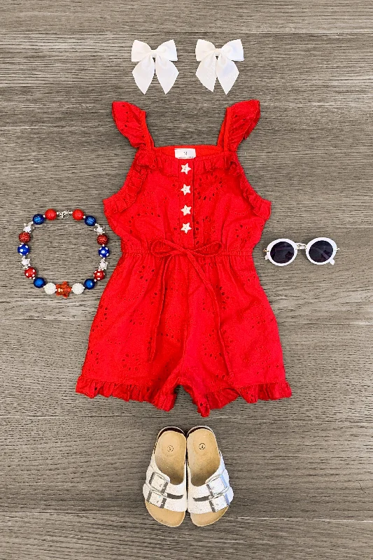 Red Eyelet Lace Romper