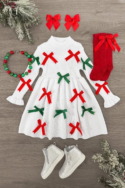 Red & Green Bow Sweater Dress