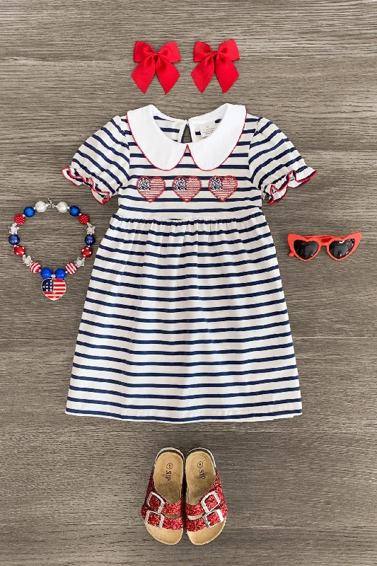 Striped Sequin Heart Collar Dress