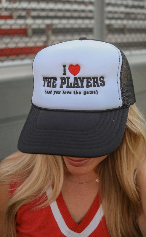 friday + saturday: i love the players trucker hat