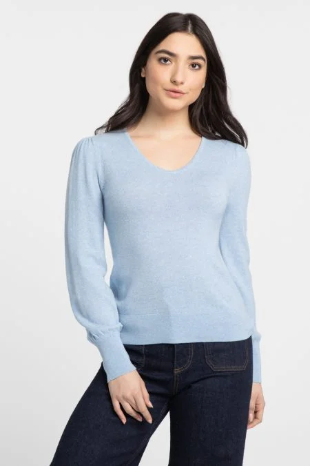 Kinross Cashmere Gathered Sleeve Vee