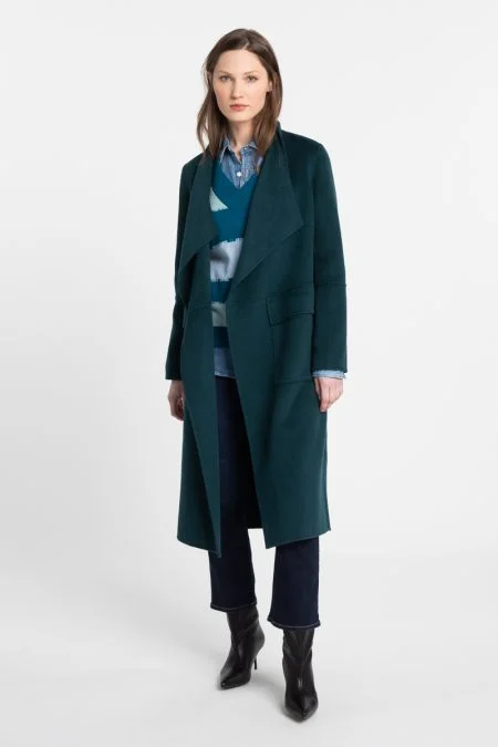 Kinross Cashmere Long Drape Front Coat