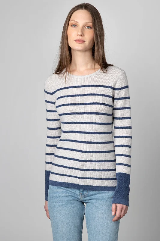 Kinross Cashmere Thermal Stripe Crew