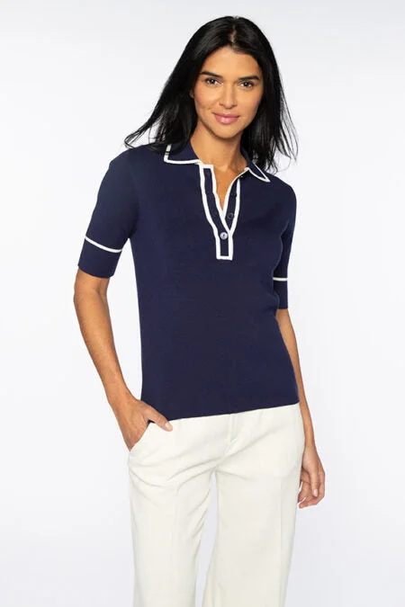 Kinross Cashmere Tipped Button Polo