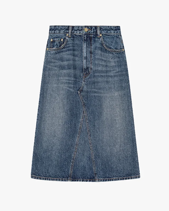 Heavy Washed Denim Midi Skirt