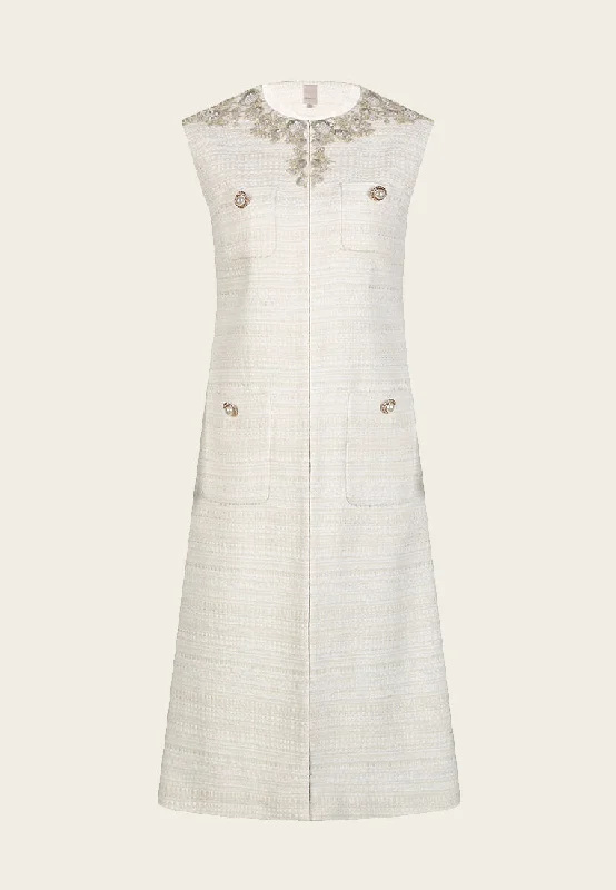 Light Cream Tweed Sleeveless Dress