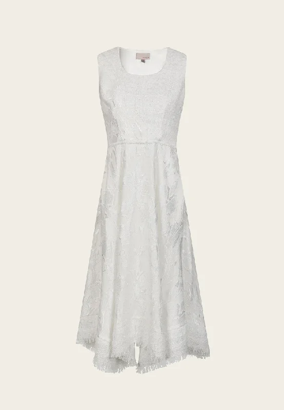 White Lace and Jacquard Mesh Dress