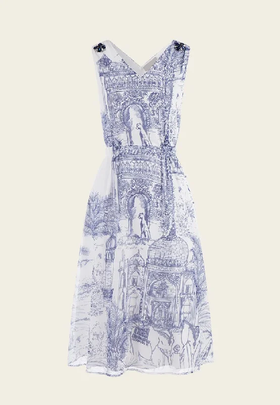 White Nature-print Sleeveless Dress