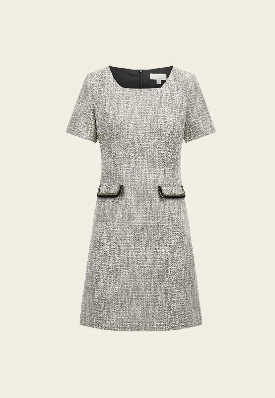 Gem-detail Square Collar Pocket Dress