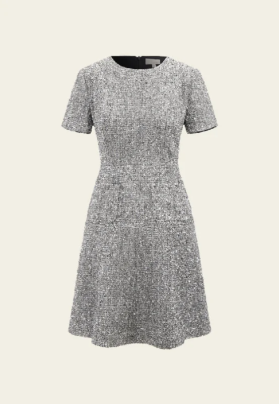 Silver Lurex Tweed Midi Dress