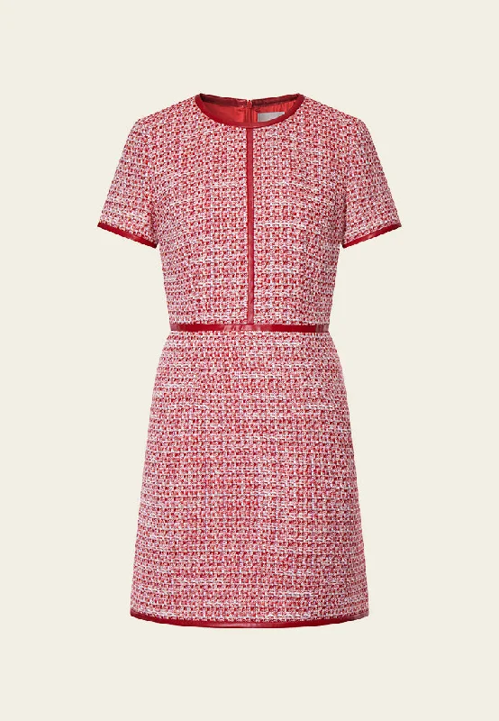 Red Leather-trimmed Tweed Mini Dress