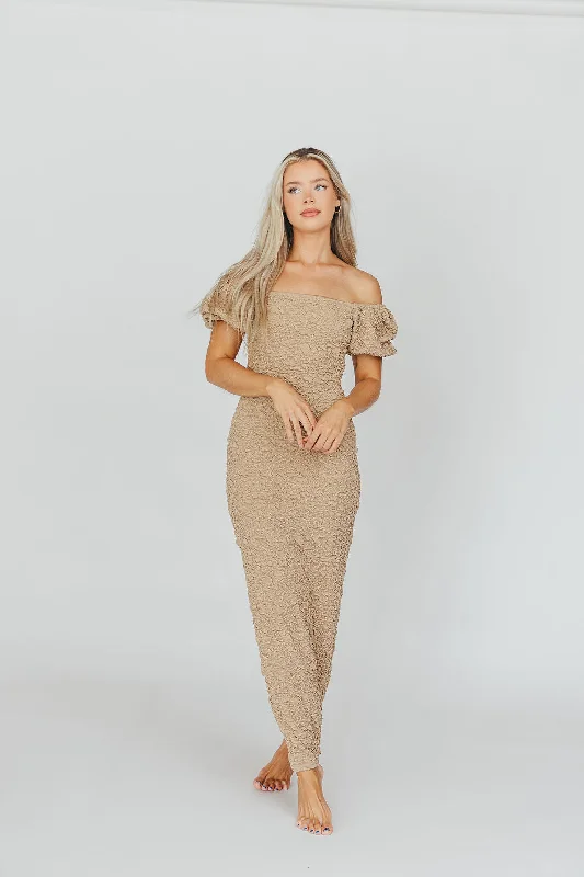 Madden Textured Maxi Dress in Taupe- Bump Friendly