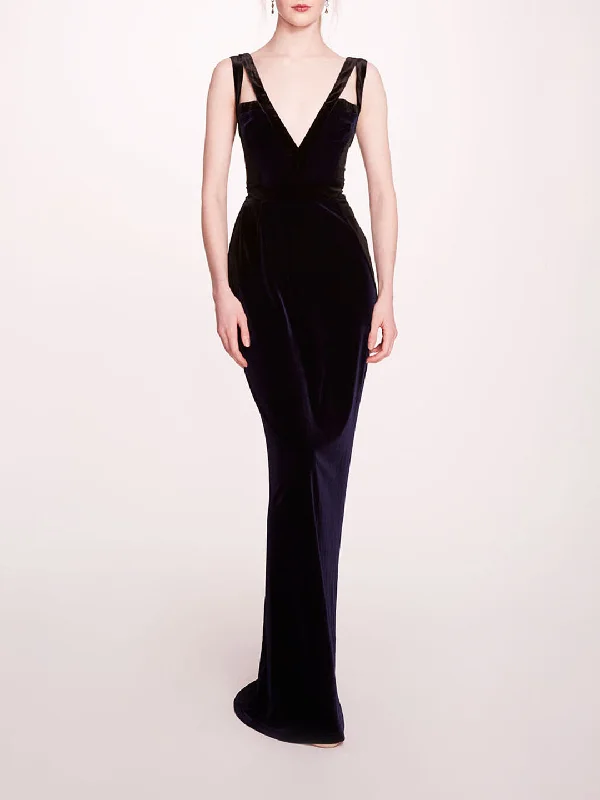 Sleeveless Velvet Column Gown