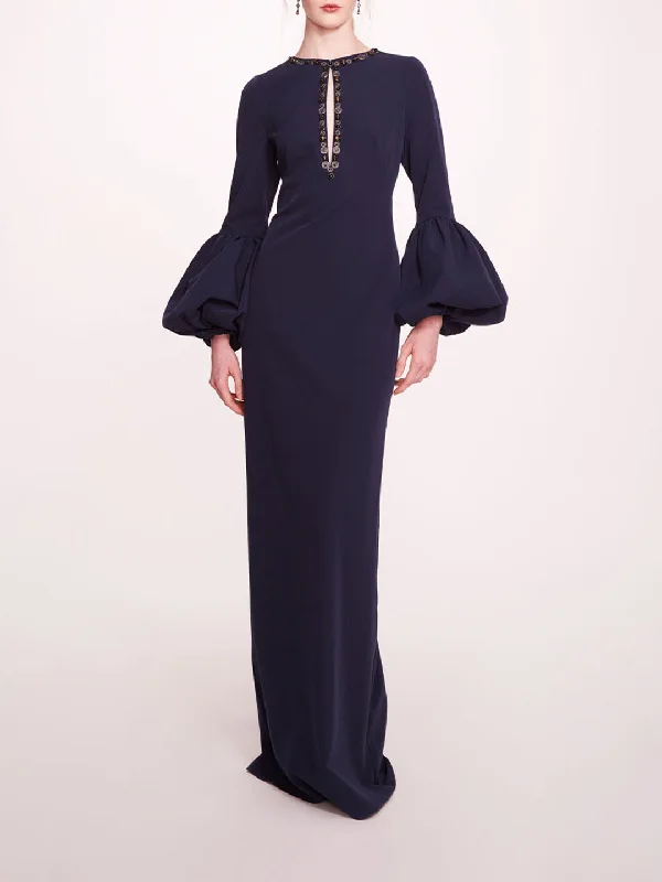 Puffed Sleeve Column Gown