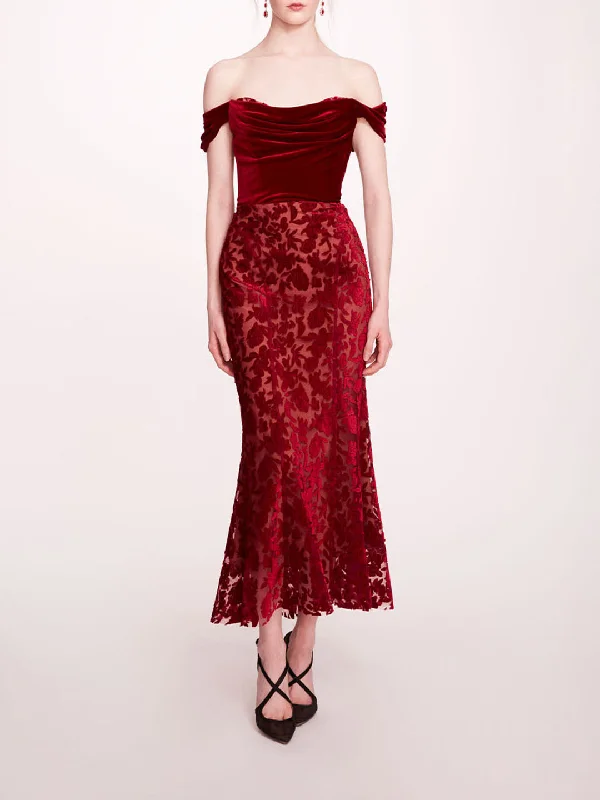 Velvet Cutwork Midi Dress