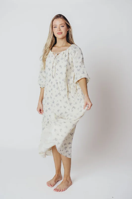 Jenna Tiered Gauze Midi Dress in Ivory Floral - Bump Friendly - Inclusive Sizing (S-3X)