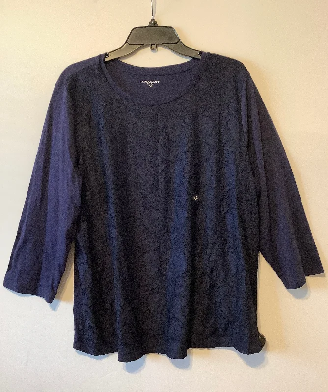 Top Short Sleeve By Laura Scott In Navy, Size: Xxl