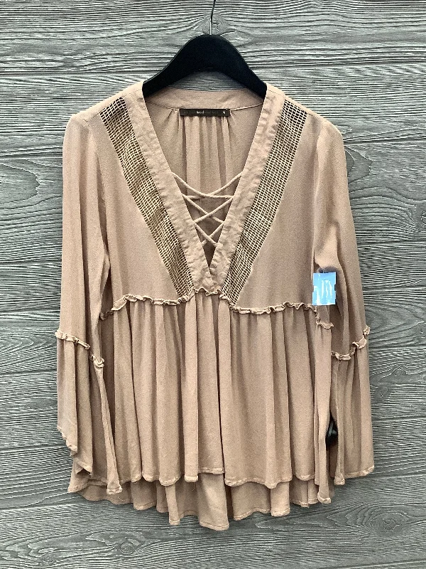 Blouse Long Sleeve By Hazel In Tan, Size: M