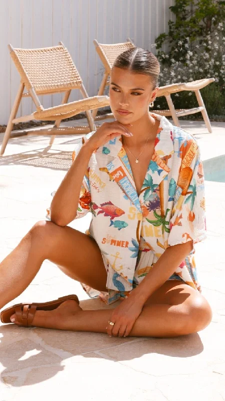 Cruise Button Up Shirt - Tropical Print