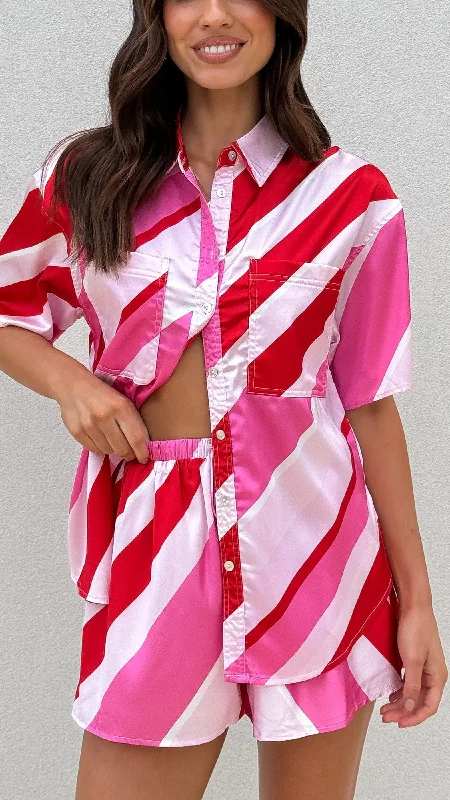 Daishiro Button Up Shirt - Red/Pink Stripe