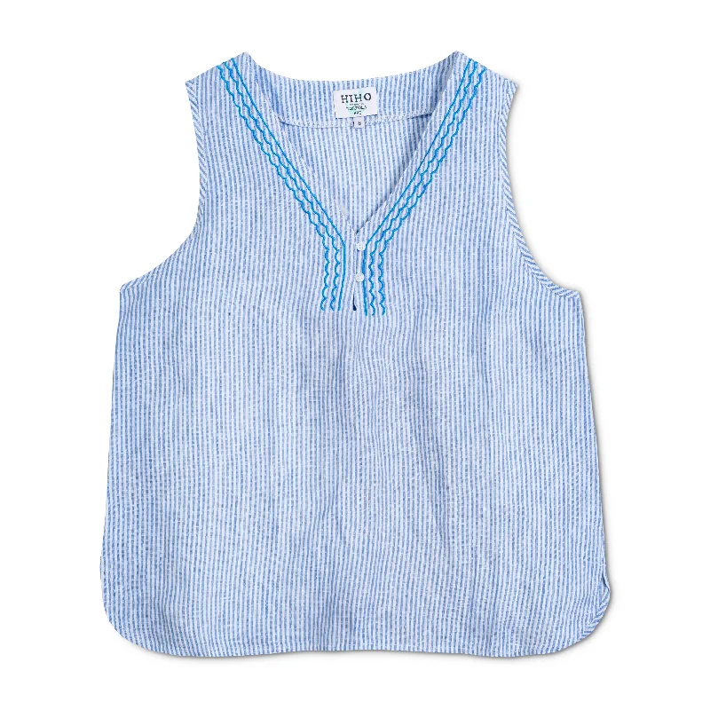 Sleeveless Linen Top - Blue Stripe