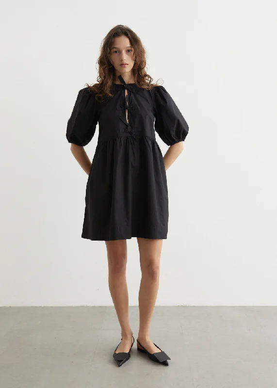 Cotton Poplin Tie String Mini Dress