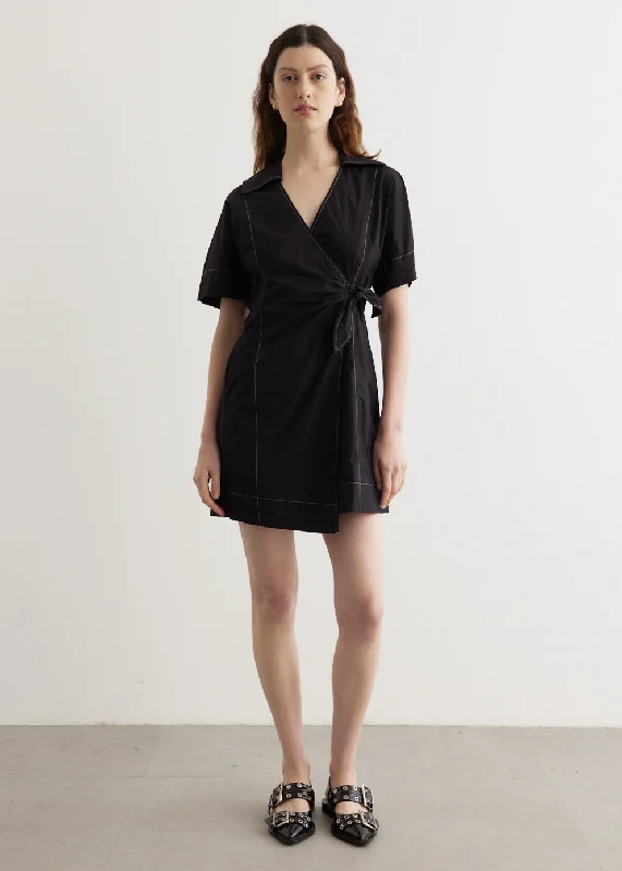 Cotton Poplin Wrap Mini Dress