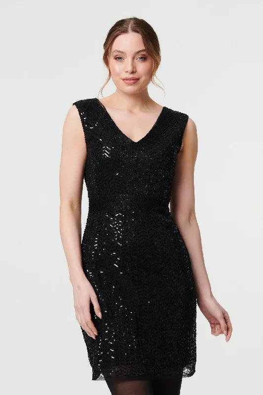 Sequin Embellished Sleeveless Mini Dress