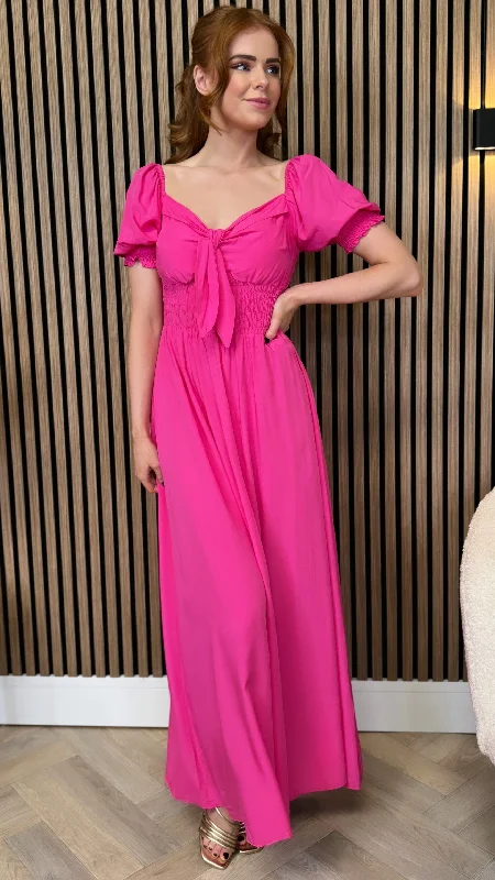 Dominique Pink Tie Detail Midi Dress