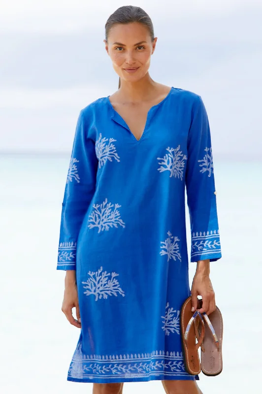 Guadalupe Short Tunic | Cobalt Blue/White