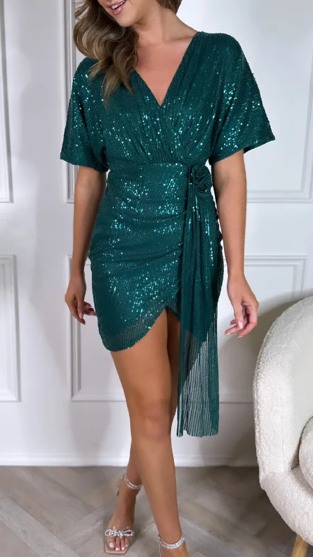 Percy Green Corsage Sequin Mini Dress