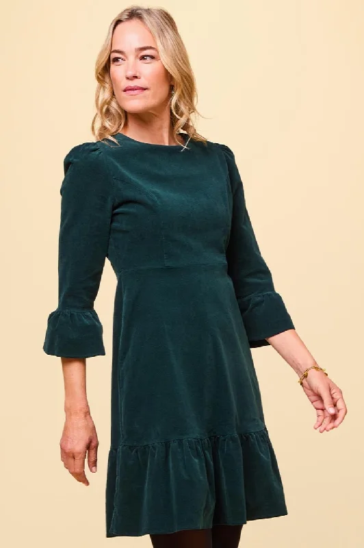 Victoria Short Stretch Corduroy Dress | Bottle Green