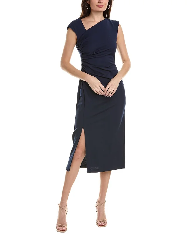 Anne Klein Asymmetrical Scuba Crepe Midi Dress