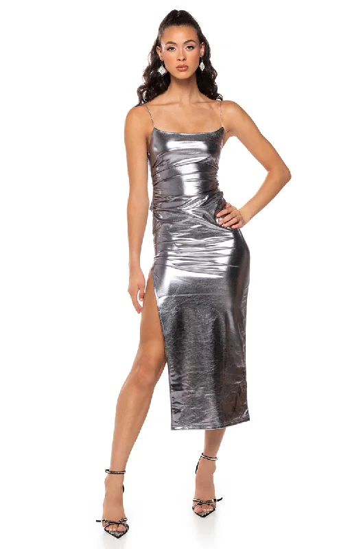 CLUB SEATS METALLIC MIDI DRESS