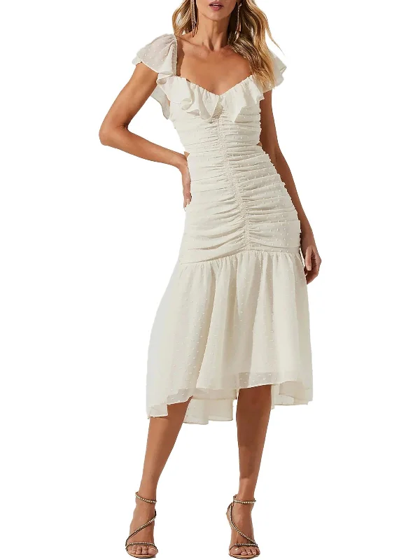 Devereax Womens Ruched Midi Cocktail and Party Dress